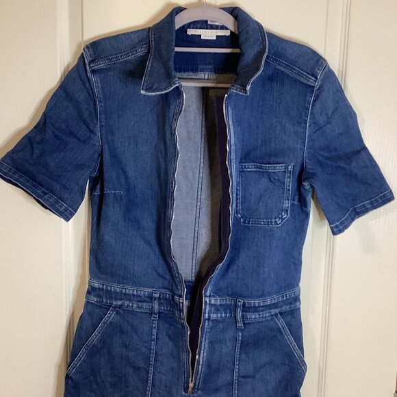 Stella McCartney Womens Blue Denim Short Sleeves Legs Jumpsuit Front Zip Pockets - Picture 4 of 10